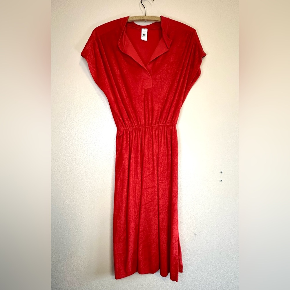 Vintage 70s / 80s Union made terrycloth dress.  Red size medium retro